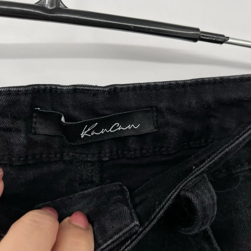 Kancan Jean Skirt Women S Black Denim Short Mini Raw Fray‎ Hem Stretch Med Wash